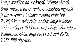 Kraj je rozd len na 7 okres (v etn  okres  Brno m sto a Brno venkov), rozlohou nejv t   je Brno venkov. Celkov  rozl...