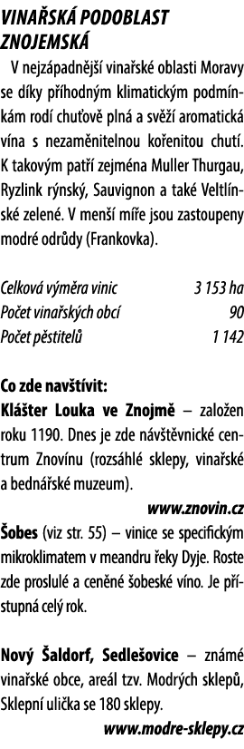 Vina sk podoblast znojemsk  V nejz padn j   vina sk  oblasti Moravy se d ky p  hodn m klimatick m podm nk m rod  chu...