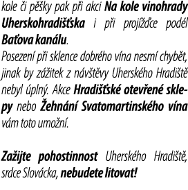 kole i p  ky pak p i akci Na kole vinohrady Uherskohradi  ska i p i proj   ce pod l Ba ova kan lu. Posezen  p i skle...