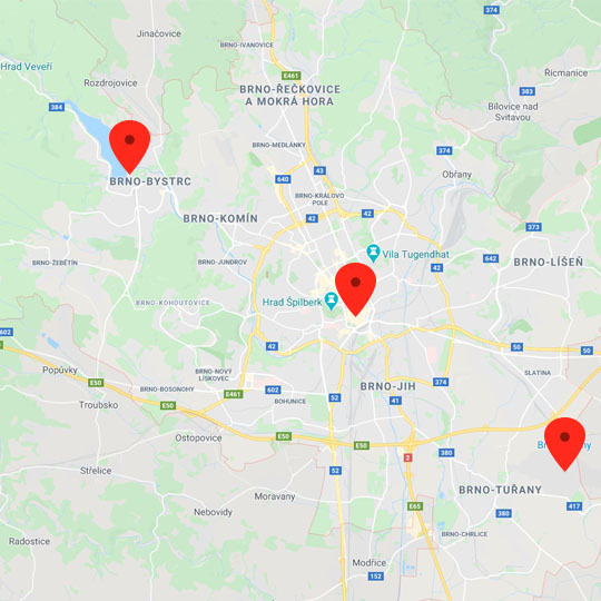 Informační centra Brno, zdroj: Mapy Google